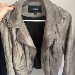 Gray Moto Leather Jacket with Asymmetrical Zipper